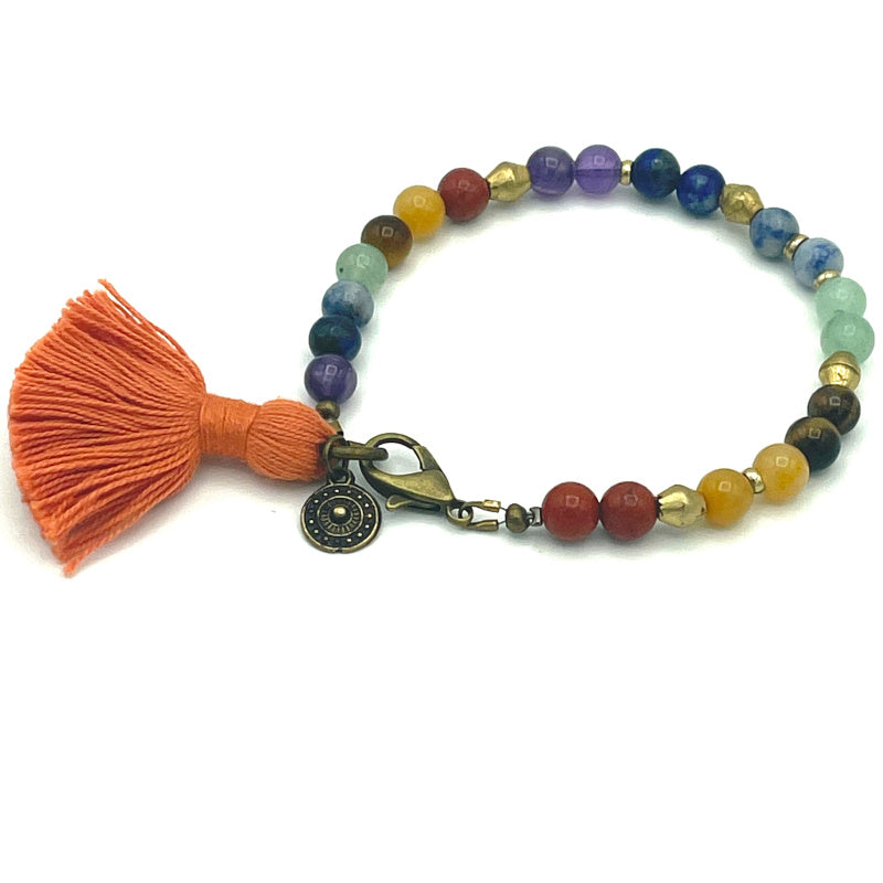 Rainbow Chakra Bracelet with Orange Tassel