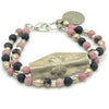 Flower Charm Bracelet with Pink Rhodonite Gemstones 