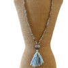 Carolina Blue Sea Jasper Gemstone 108 Bead Mala Necklace on Mannequin