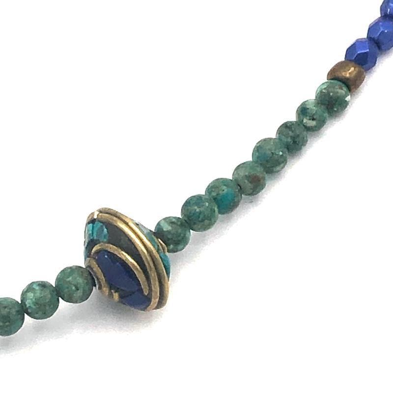 Long Turquoise and Lapis Gemstone Necklace