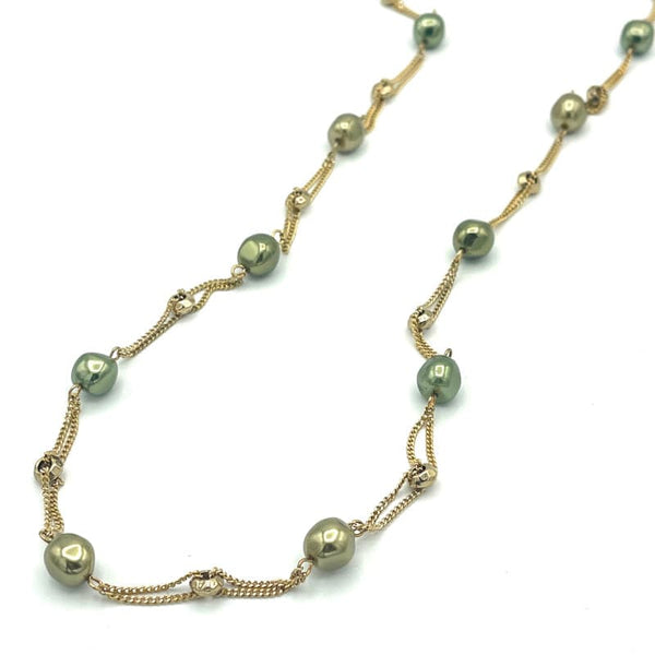 Vintage Monet Green Pearl Necklace